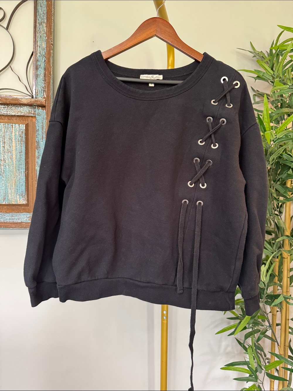 Express Black Lace-Up Eyelet Sweatshirt EUC S